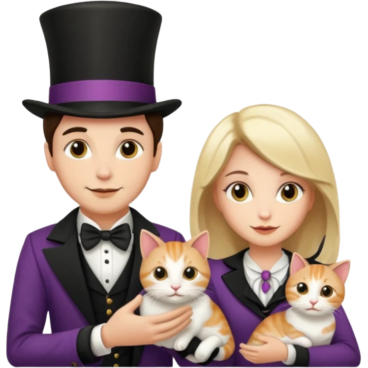 magician couple and their pet cat emoji