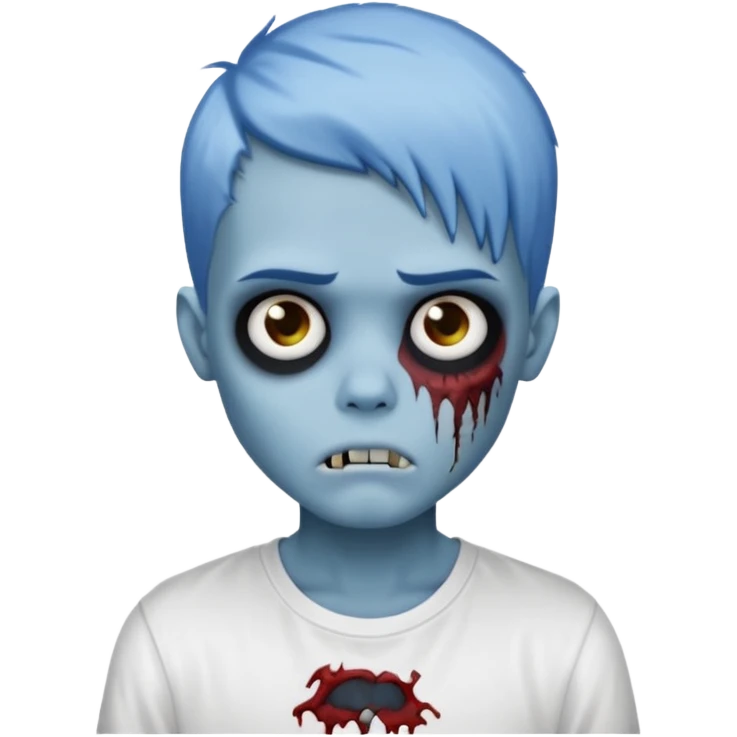 zombie boy with emo hair and white shirt, blue skin emoji