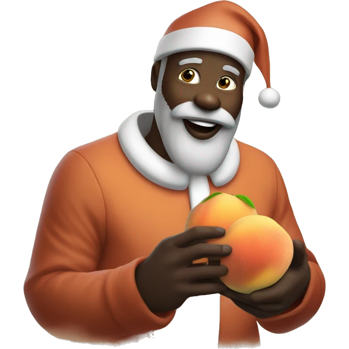 Black Santa eating a peach ￼ emoji