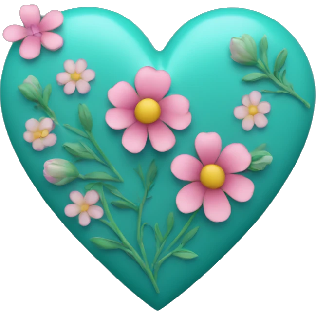Teal heart with flowers  emoji
