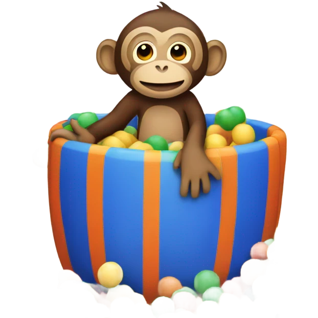Monkey playing in a colourful ball pit emoji