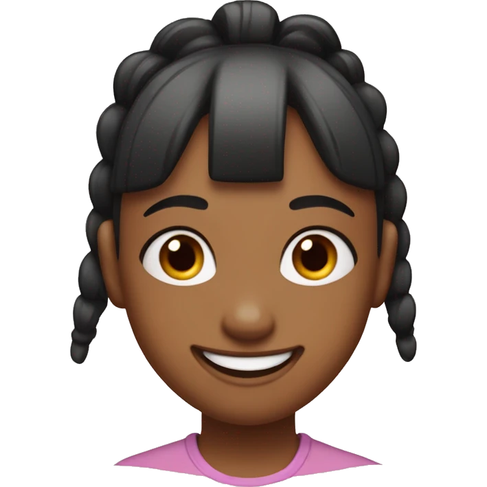 My hairstyle has bangs and ponytails
she's smiling and making a good gesture emoji