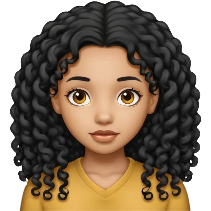 black girl with long curly black hair emoji