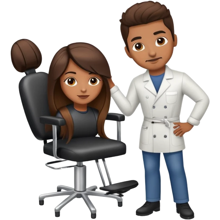 Hispanic hairstylist standing behind stylist chair emoji
