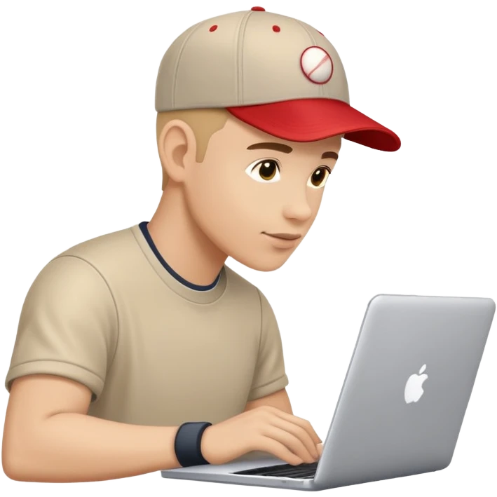 men with baseball cap seen from the side working on a laptop emoji