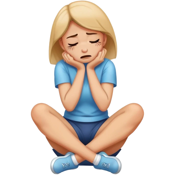 woman sitting on floor hugging her knees while crying emoji