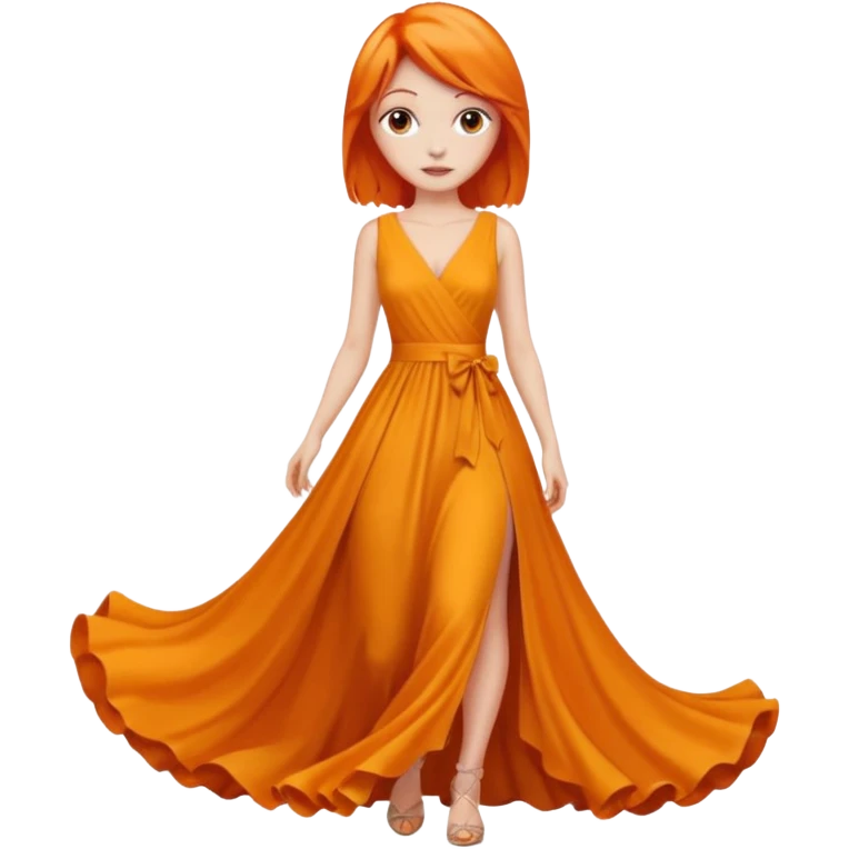 as un mujer de cabbelo anarangado con ropa bonita modelando en una pasarela emoji