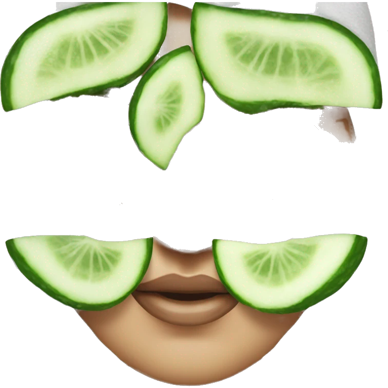 woman wearing shower towel on her head wuth cucumber slices on her eyes as a mask emoji