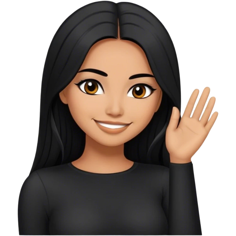 beautiful woman, with long straight black hair, with make up, black eye liner, smile, mexican, brown skin, wearing beautiful sexy black outfit, she has a shy attitude  emoji