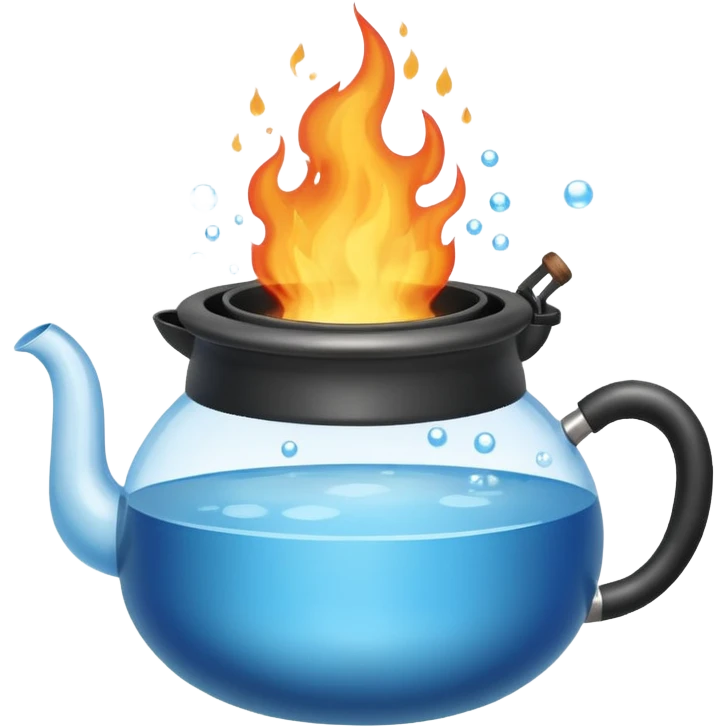 a small pot or kettle filled with water placed on fire, the water is boiling intensely with visible steam and bubbles rising, bright lighting, clean white background



 emoji