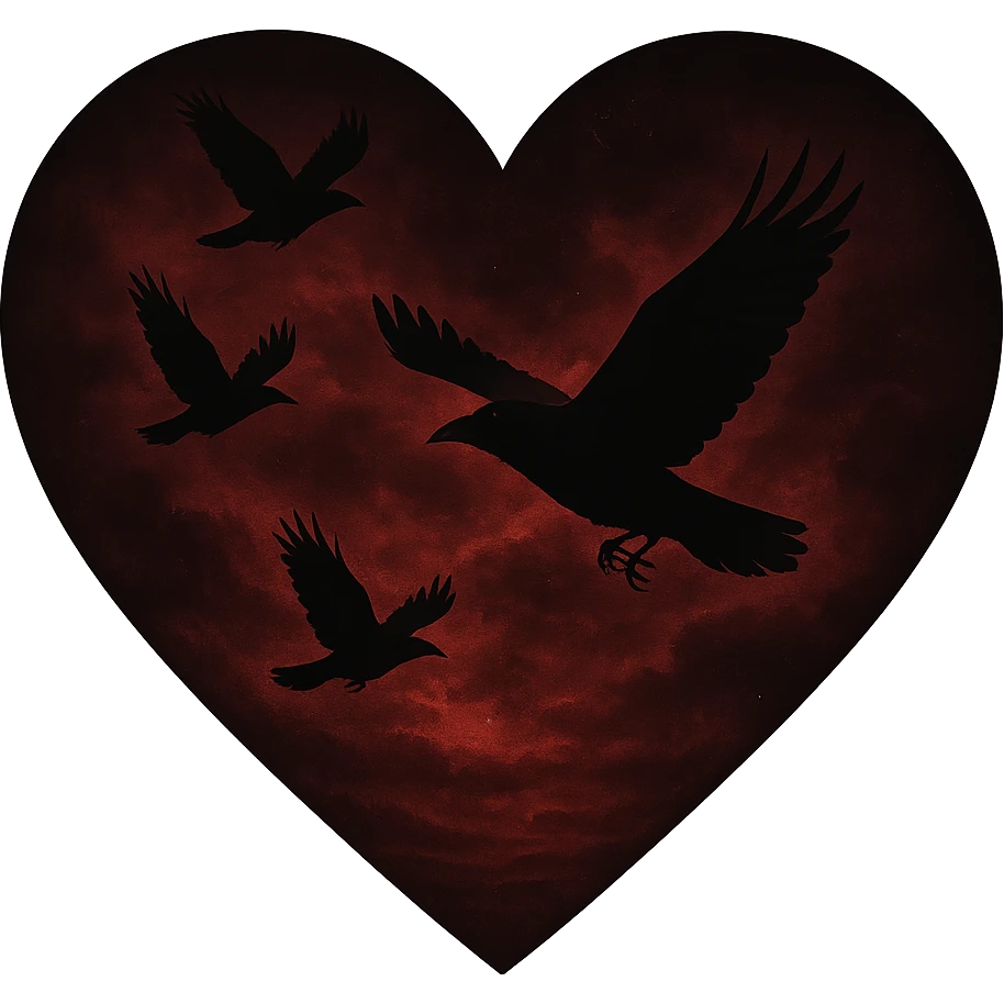 heart with red night sky and dark ravens, remove background emoji