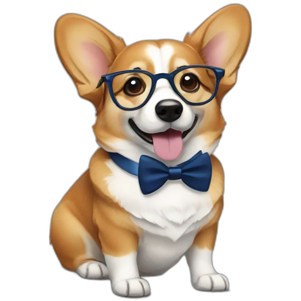 corgi with dark blue bow tie and glasses emoji