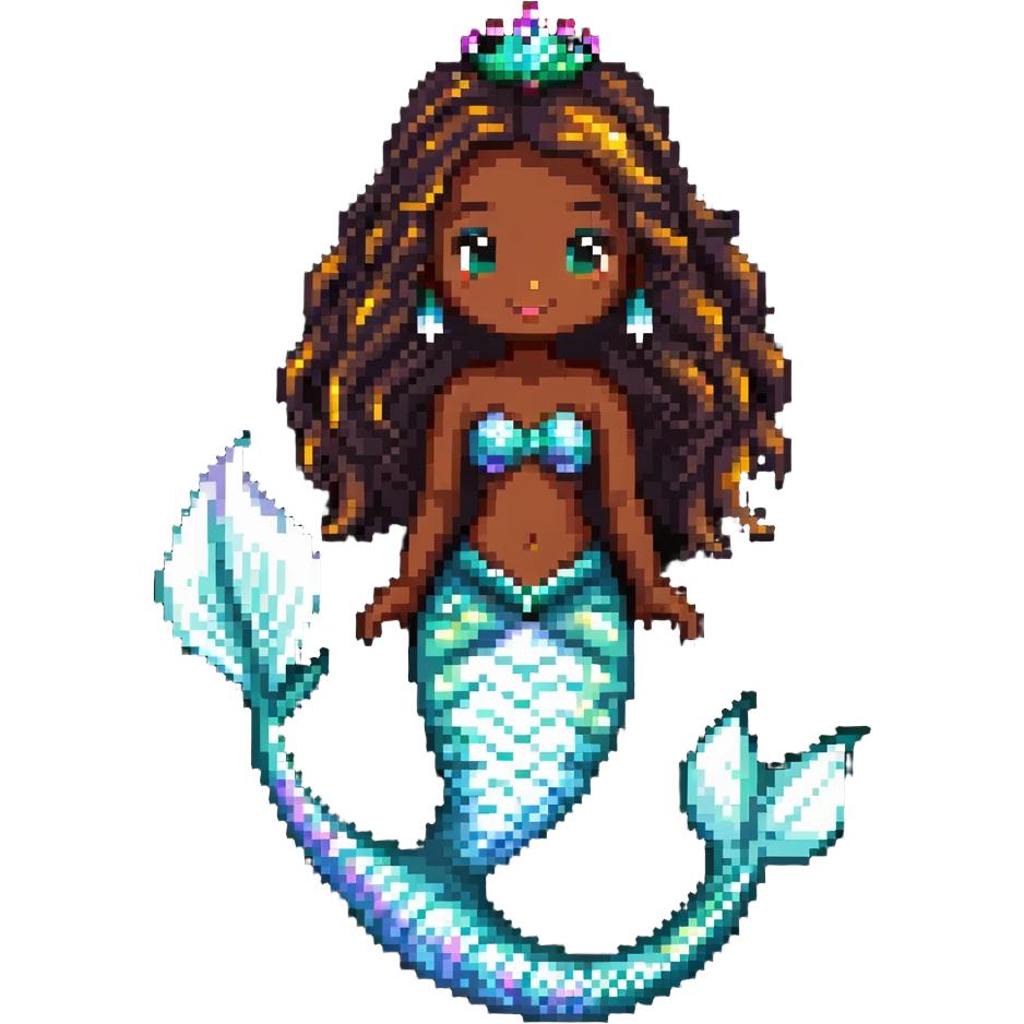 Mermaid princess with dark brown skin and shimmering iridescent tail scales emoji