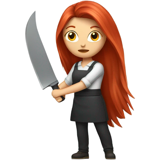 A female with red hair holding a knife emoji