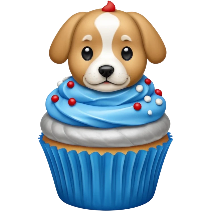Cupcake  with a  dog  and with gloden and silver and blue and red icing  emoji