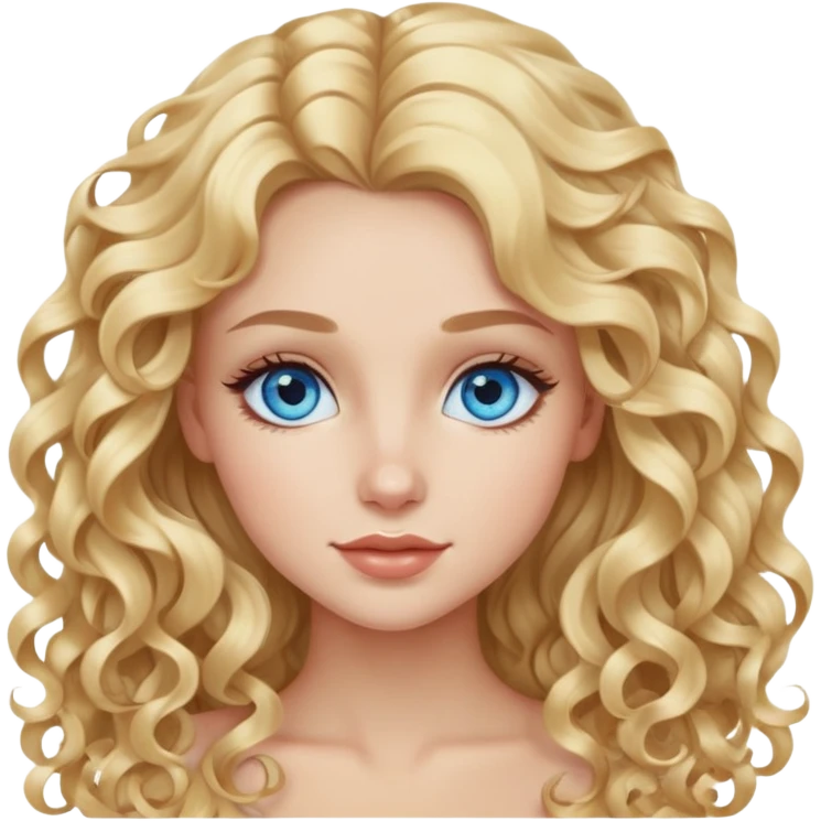 beautiful girl with long curly blonde hair, blue eyes, long eyelashes emoji