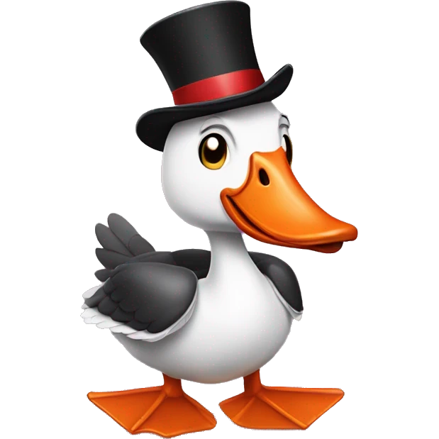 Goose with clown shoes and top hat emoji