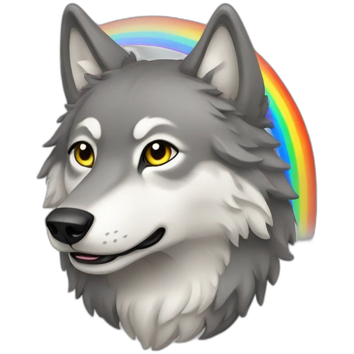 Grey wolf under rainbow emoji