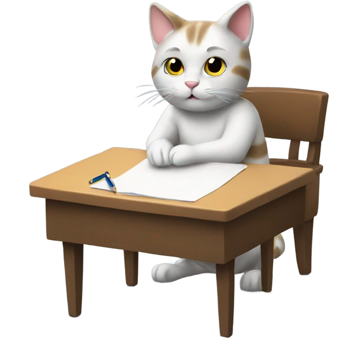 Cat sitting at desk writing emoji