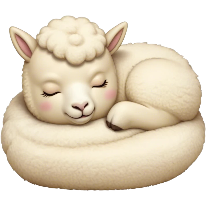 Meme-Worthy Cute Sleeping Cream Alpaca Portrait Emoji, Head resting peacefully with a contented smile, showcasing a delightfully robust build and a luxuriously soft cream fleece, eyes shut in a serene nap, Simplified yet hilariously adorable features, highly detailed, glowing with a soft, drowsy light, high shine, relaxed and utterly lovable, stylized with an air of playful laziness, bright and heartwarming, soft glowing outline, capturing the essence of a comically sleepy alpaca, so meme-worthy it feels like it could instantly become the next viral sensation of adorable slumber! emoji