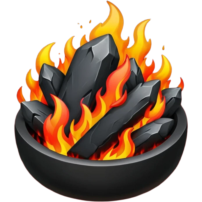 Red and black with fire with coal, hell emoji