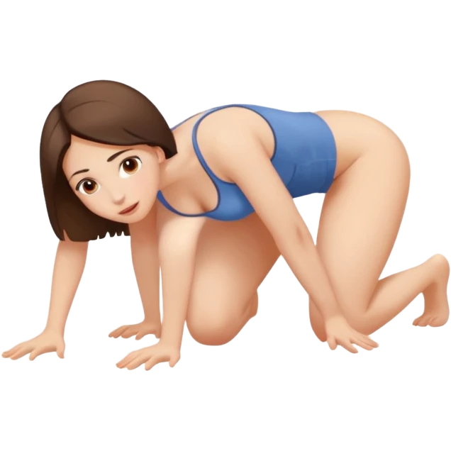 Nack woman, on all fours, cheek spread,  emoji