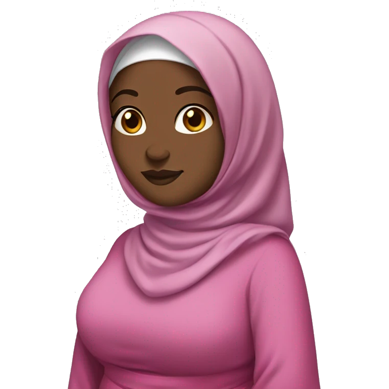 Black chubby Hijabi in pink abaya standing emoji