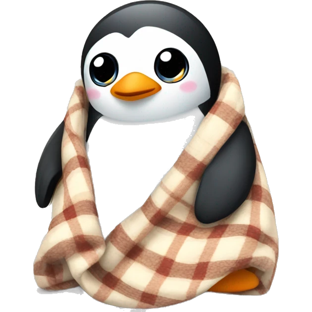a cosy cute penguin in a blanket emoji