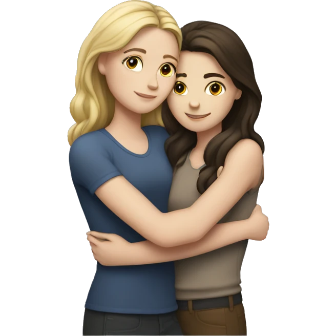 a white girl and a brunette hugging emoji