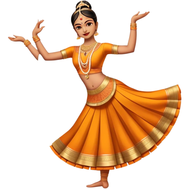 cinematic-realistic-bharatanatyam-dance-emoji,-depicted-as-an-elegant-classical-indian-dance-performance-with-graceful-poses,-intricate-costumes,-and-expressive-hand-gestures,-rendered-with-rich-textures-and-warm-dramatic-lighting, single danceer emoji
