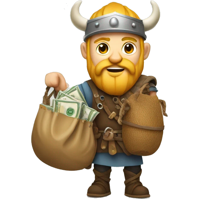 Viking carrying overloaded bag with money emoji
