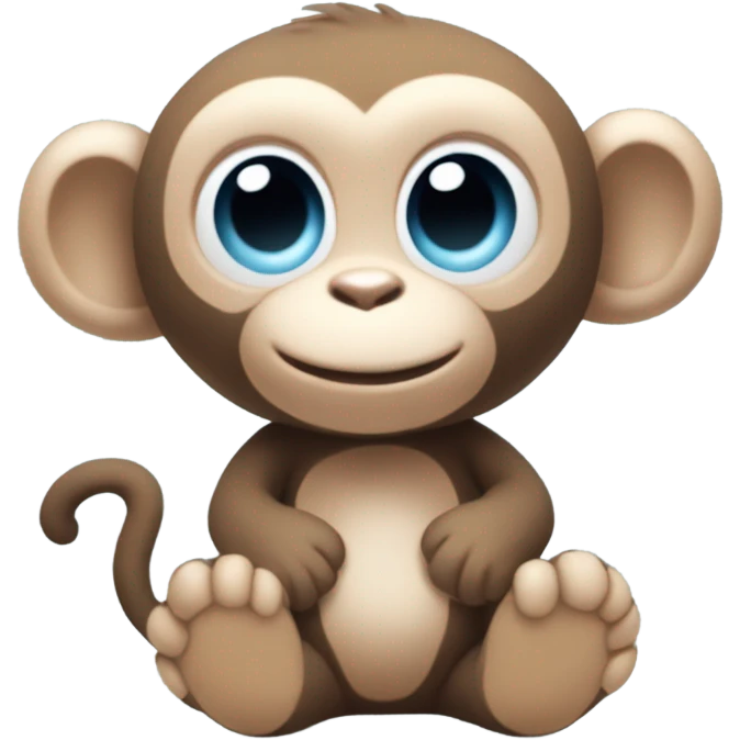 Light brown body, light blue eyes, baby monkey, jellycat stuffed animal emoji