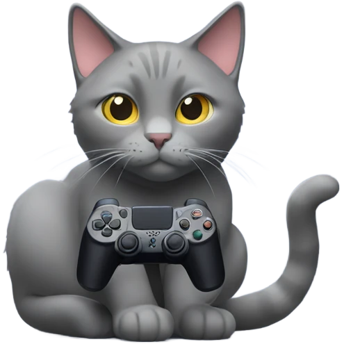Gray cat with ps5 joystick emoji