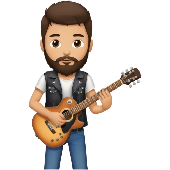 A rocker brunette boy with a beard a guitar emoji
