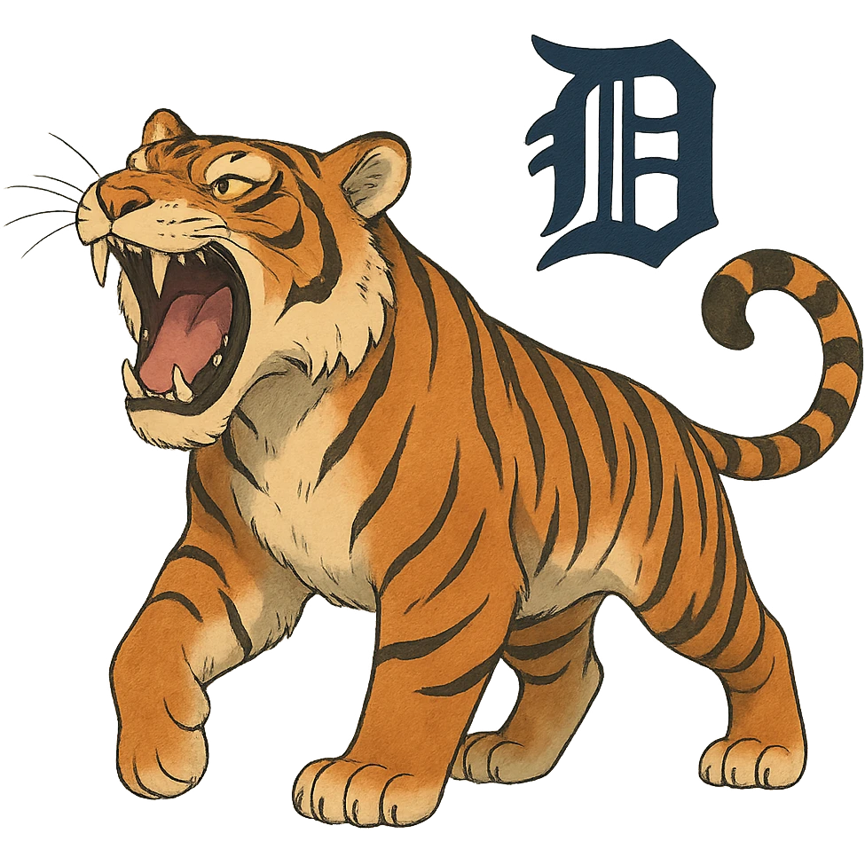 ghibli style Detroit Tigers roaring tiger emoji