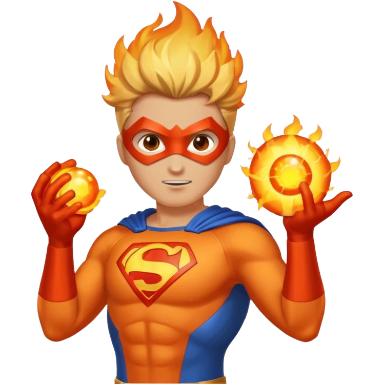 A superhero with two fireballs on his hand emoji