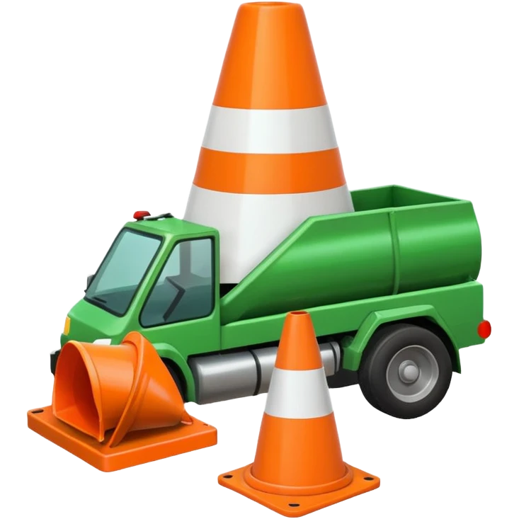 green tank crushing a traffic cone directly underneath its treads, emoji style emoji