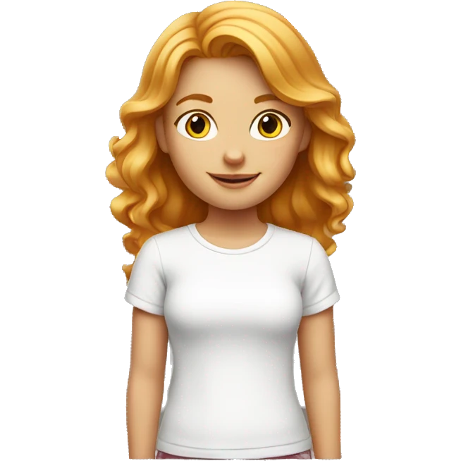 Strawberry blonde girl in white t shirt  emoji