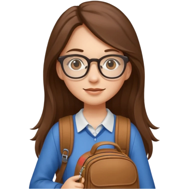 brown long hair woman, going to university wearing a glass, looks pretty no backpack just cure bag  emoji