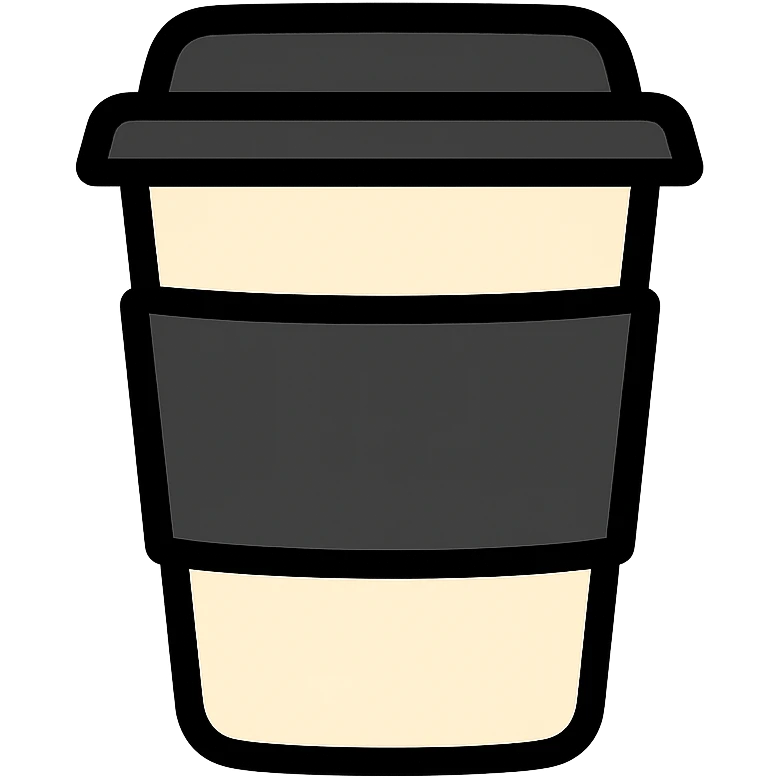 Make a closed coffee to-go cup like the reference, but a little smaller and with no emoji or logo in the middle. Use a black lid and sleeve. Keep the same style and colors as the reference. emoji
