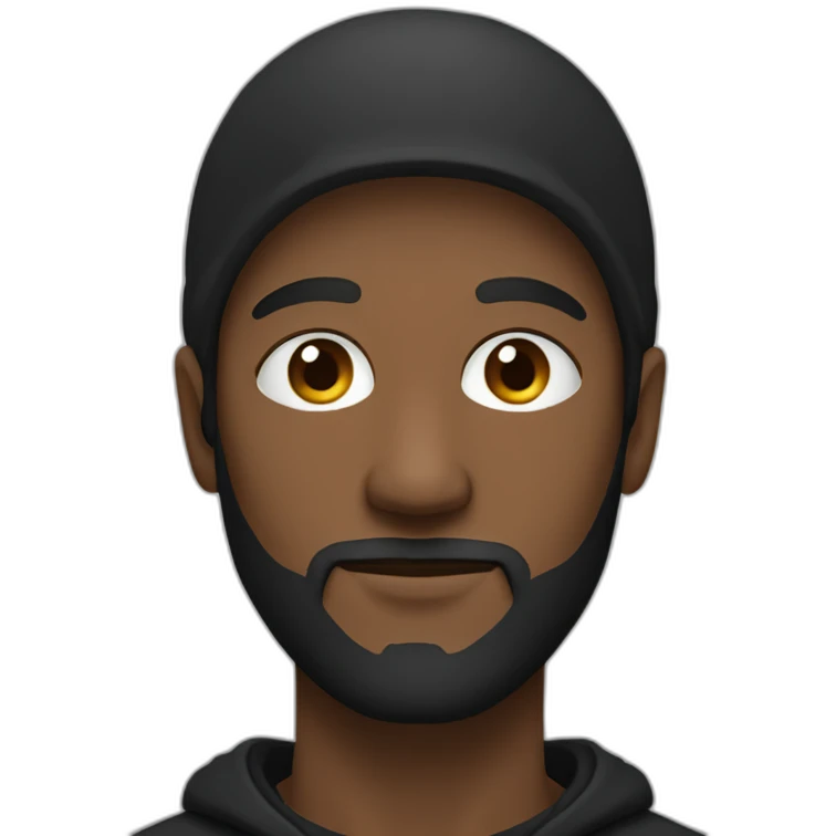 a person with black hoodie(face describe thin beard, a dot near lips to the right) emoji