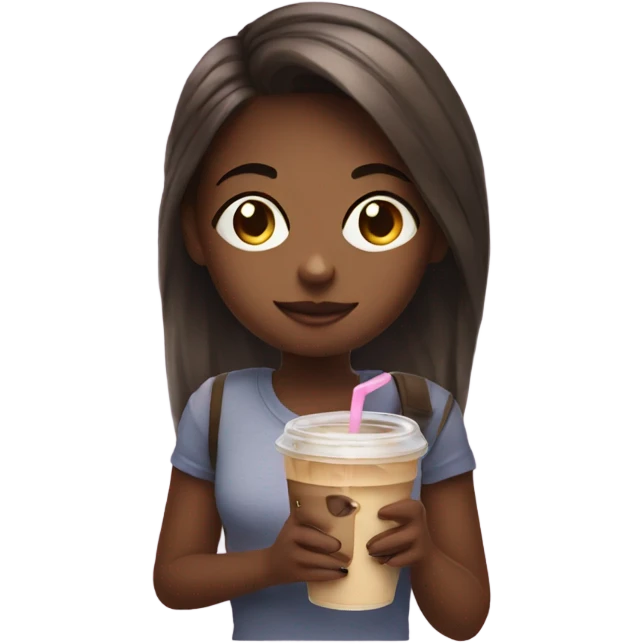 Cute Girl with iced coffee and cellphone  emoji