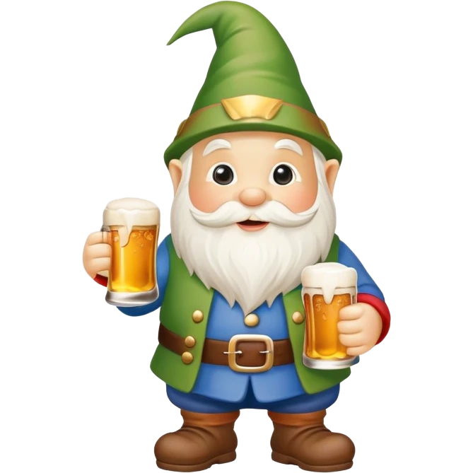 Garden gnome holding a beer emoji
