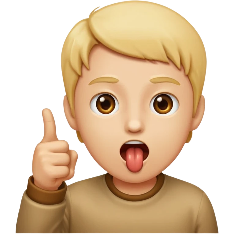 Pointing at mouth with mouth open to indicate hungry emoji
