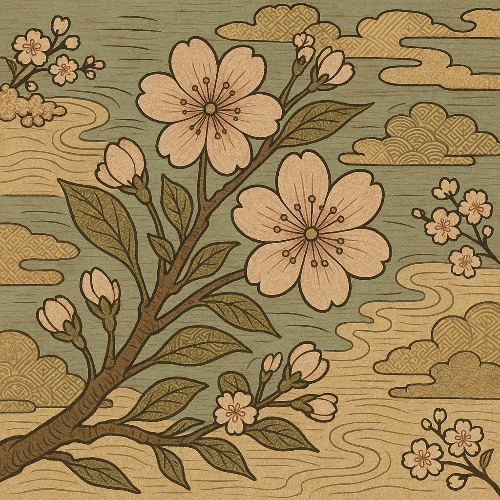 sakura cherry blossom, ukiyo-e style emoji