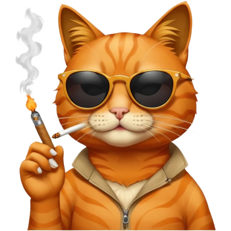 Orange cat with black sunglasses somoking small joint emoji
