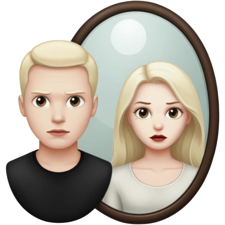 Man killer on mirror behind woman emoji