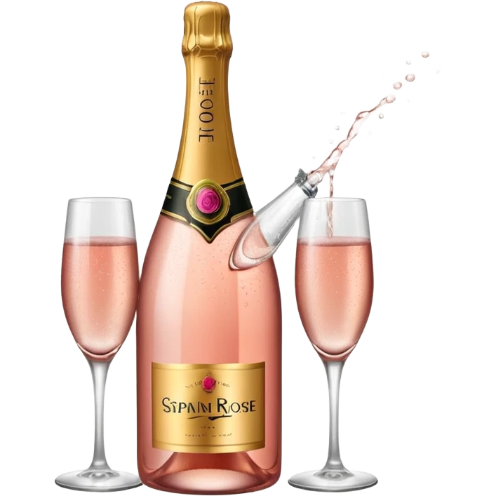 bottle of sparkling rose champagne tilted up and to the right emoji
