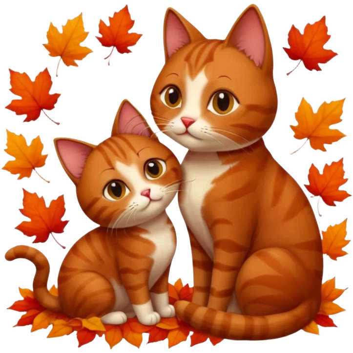 Brown cat kisses cat on autumn  emoji