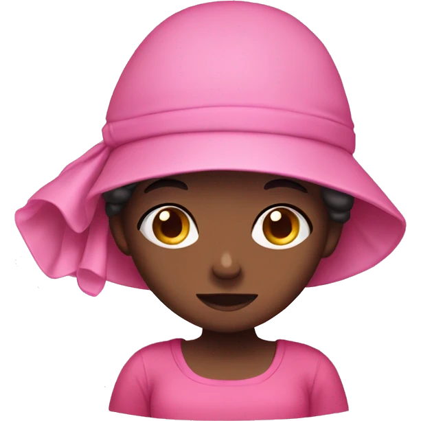 darkskin girl hiding phone while wearing pink bonnet emoji